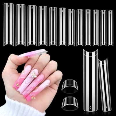 Image of Adonafy 504 Pieces Extra Long XXL C Curve Acrylic Nail Tips, 12 Sizes Half Cover False Nails for DIY Enhancement