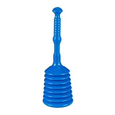 Image of Relaxdays Suction Cup Plunger, HWD: 49 x 15.5 cm, Drain Tamper, Unclogging, WC, Washbasin &amp; Shower, Plastic, Blue