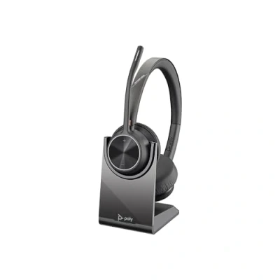 Image of Poly Voyager 4320 UC Wireless Headset + Charge Stand (Plantronics) Headphones with Boom Mic Connect to PC/Mac via USB C Bluetooth Adapter, Cell Phone Works Teams, Zoom &amp;More