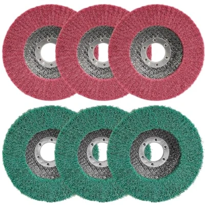 Image of SI FANG 6Pcs 115mm Nylon Fiber Flap Disc Polishing Buffing Wheel, Assorted 180 &amp; 320 Grit Non Woven Sanding Grinding Wheel Set, 4.5&#039;&#039; x7/8&#039;&#039; Scouring Pad Angle Grinder Discs, Deburring Rust Removal