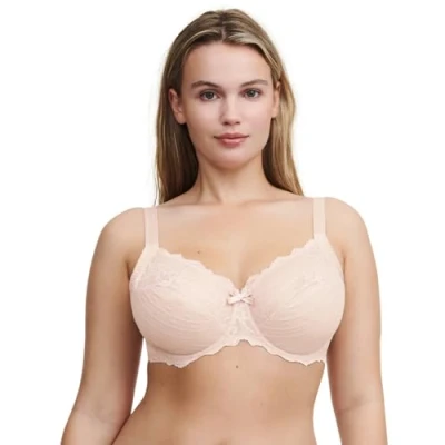 Image of Chantelle Women&#039;s Rive Gauche Lace Full Coverage Unlined Bra, Rose Petal Nude, 38E