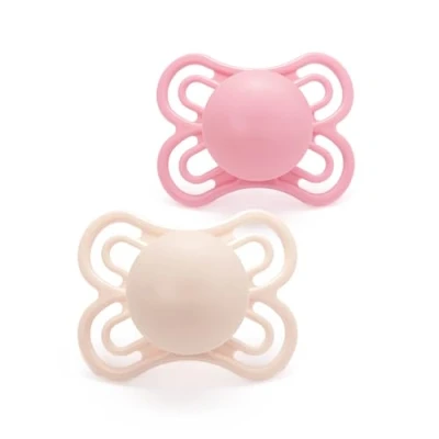 Image of MAM Perfect Soothers 2 6 Months (Pack of 2), Thinner and Softer Baby with Self Sterilising Travel Case, Newborn Essentials, Pink (Designs May Vary)