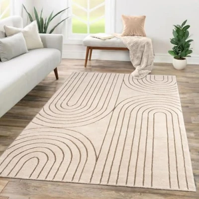 Image of TT Home Low Pile Rug Area Livingroom Carpet Square 3D Abstract Pattern, colour:Cream, Size:160x230 cm