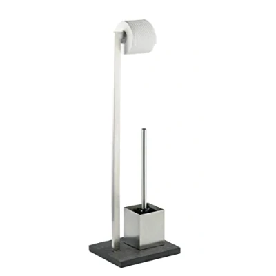 Image of WENKO 18448100 Free Standing Toilet Brush Slate Rock Stainless Steel, 23 x 73.5 19.5 cm, Satinised