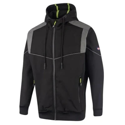 Image of Lee Cooper Workwear LCJKT458 Mens Reflective Panelling Bonded Fleeced Softshell Work Hooded Jacket, Black, Large