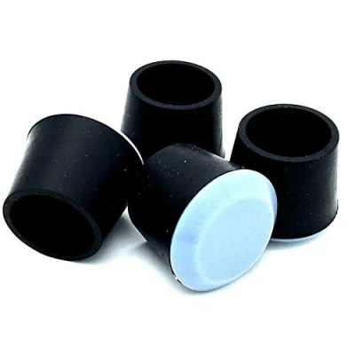 Image of 4 x Rubber 18mm Furniture Leg Tips Black with Light Blue Bevelled Base.