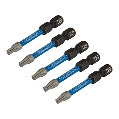 Image of Draper Expert TX STAR Impact Screwdriver Bits, T20 x 50mm, 1/4&quot; Hex (Pack of 5)