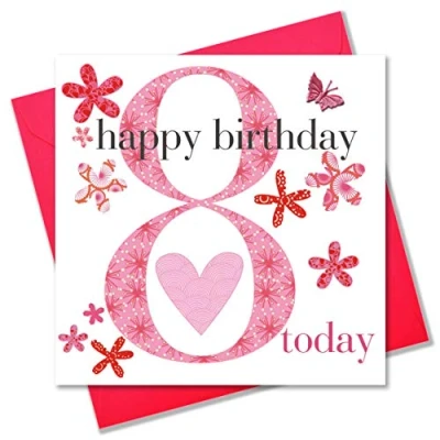 Image of Claire Giles AGE08G Ages Age 8 Girl Birthday Card,Pink,150mm x 150mm