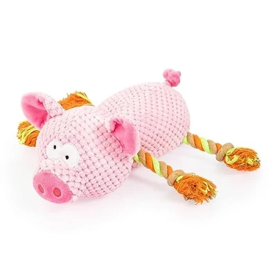 Image of Bayer Design EDUPET 06016AA Dog toy Pig plush with rope, squeaking