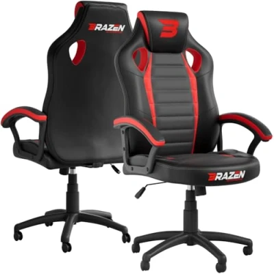 Image of BraZen Salute PC Chair Gaming for Adults Office Computer Chairs Adult Video Game Black Red