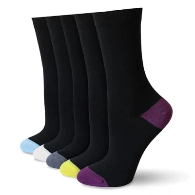 Image of Socksmad Ladies Socks 4 7 UK Womens Black for Work, Events &amp; Casual Wear Coloured Heel Toe Multipack, Cotton Rich, Honeycomb Soft Tops Wardrobe Essentials Assorted PK 2, 5 Pairs