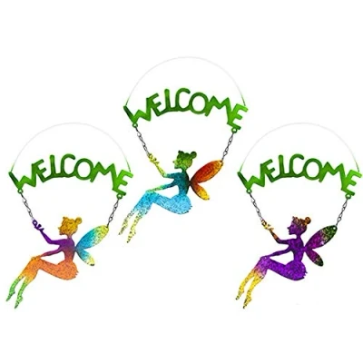 Image of 1x Garden fairy welcome sign Hanging Plaque ornament colourful
