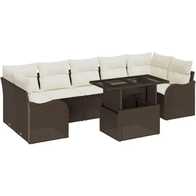 Image of vidaXL 8 Piece Garden Sofa Set with Cushions Brown Poly Rattan