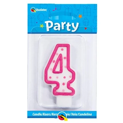 Image of Qualatex Candle Age 4, 4th Birthday Candle, Cake 4 Fourth Birthday, 26197, Pink