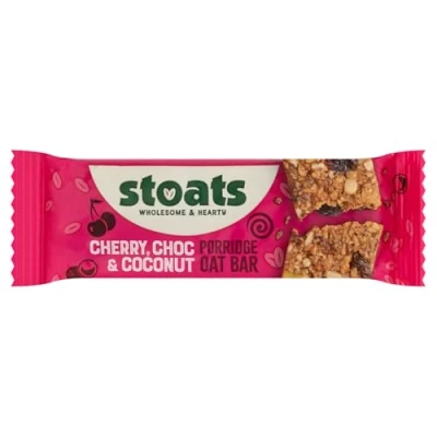 Image of Stoats Cherry, Choco &amp; Coconut Porridge Oat Bars (24 x 42g), High Fibre Cereal Bars, Healthy Breakfast Snack Option, Natural Ingredients, No Artificial Additives