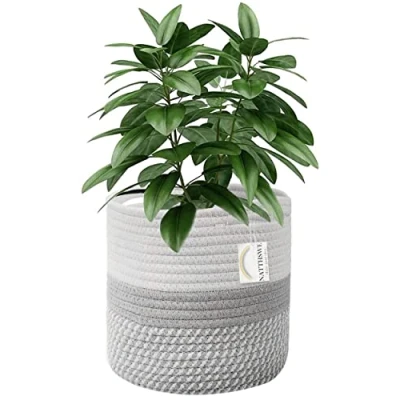 Image of NATTHSWE Plant Basket With Liner, Indoor Woven Pots for 9&quot; Planter Flower Cotton Rope Jute Pot Decoration Foldable Laundry Household Storage