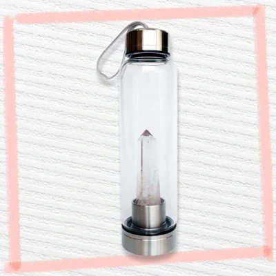 Image of Crystal Infused Water Bottle Clear Quartz Bottle, Gemstone Glass Different Options to Create Energy Elixirs