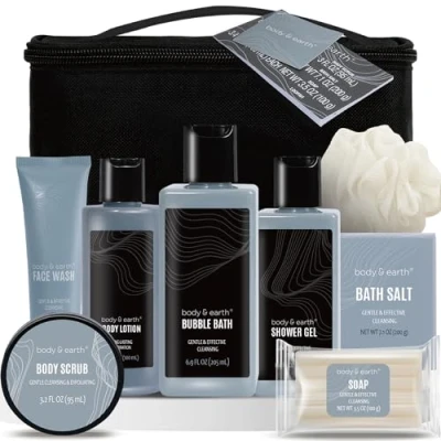 Image of Bath and Body Gift Baskets for Men &amp; Earth Sandalwood Mens Set with Lotion, Face Wash, Shower Gel, Bubble Bath, Loofah More, Men,regalos para hombre,Fathers Day Gifts