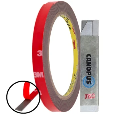 Image of CANOPUS 3M Double Sided Tape Heavy Duty Strips (8mm x 3m) Waterproof Automotive Foam for Led Strip Lights, Indoor, Outdoor use, Trim