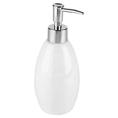 Image of URBNLIVING 3pcs Ceramic Shiny Colour Matching Bathroom Dispenser Tumbler Toilet Brush Set (White, Soap Dispenser)