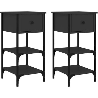 Image of vidaXL Bedside Cabinets 2 pcs Black 34x36x70 cm Engineered Wood