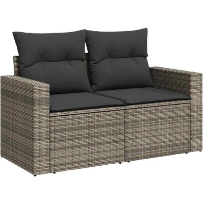 Image of vidaXL 10 Piece Garden Sofa Set with Cushions Grey Poly Rattan Acacia