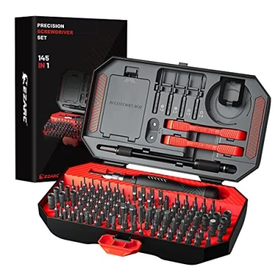 Image of EZARC Precision Screwdriver Set, 145 in 1 Magnetic Kit with Case, Professional Mini Set for PC Laptop Phone Watch Glasses