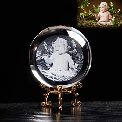 Image of xingfa Custom Glass Photo Ball,2D Laser Engraved Crystal Ball with Base,Custom Photo,Customized Gifts for Him Her Birthday (with Gold Base,8 cm)