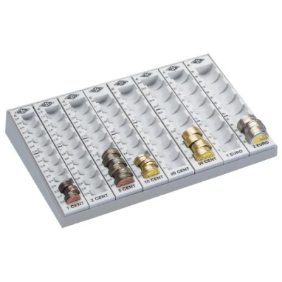 Image of Wedo 160780037 Money Counting Tray with Removable Coin Holders 27.9 x 18.8 4.8 cm Light Grey