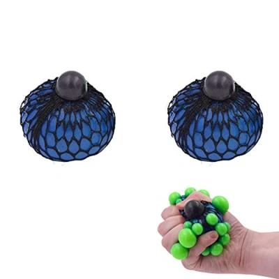 Image of Anti Stress Squishy Brain Mesh Balls for Kids pack of 2 Autism Mood Squeeze Relief ADHD Relaxation Fidget Toys Grape Ball Set