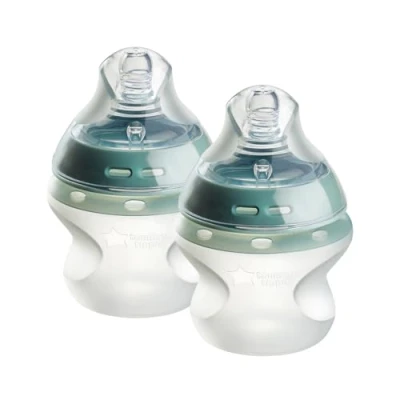 Image of Tommee Tippee Closer to Nature Soft Feel Silicone Baby Bottles, Slow Flow Breast Like Teat with Anti Colic Valve, Stain and Odour Resistant, 150ml, Pack of 2