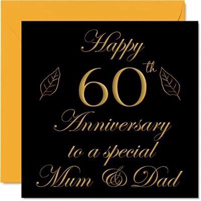 Image of Special Diamond Anniversary Card for Dad Mum Parents &amp; Happy 60th Wedding Cards from Son Daughter Family, 145mm x Greeting Sixtieth Anniversaries