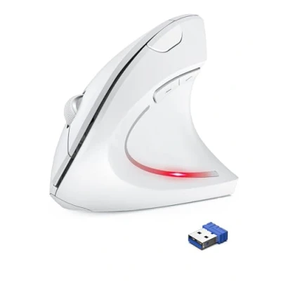 Image of TechRise Ergonomic Mouse, 4800 DPI Wireless Vertical 2.4G Optical Computer Mouse with 5 Adjustable DPI, Silent 6 Ergo Buttons for PC/Laptop/Mac, White