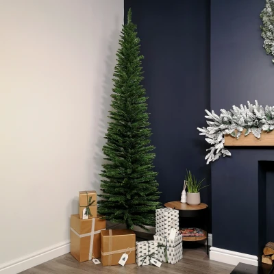 Image of 8ft (2.4m) Pencil Style Slim Artificial Christmas Tree in Plain Green