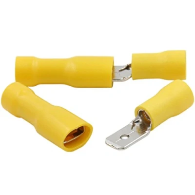 Image of Heschen Male/Female Quick Disconnects Vinyl Fully Insulated 6.3 x 0.8 mm Cable Terminal for 4 6mm² (12 10 AWG) Yellow 100Pack