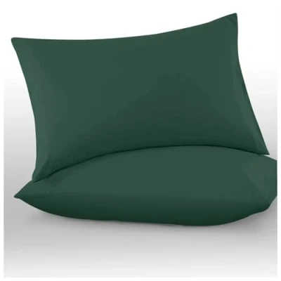 Image of Microfiber Pillow Cases 2 Pack Plain Dyed Housewife Pillowcases Dark Green (74x48 cm)