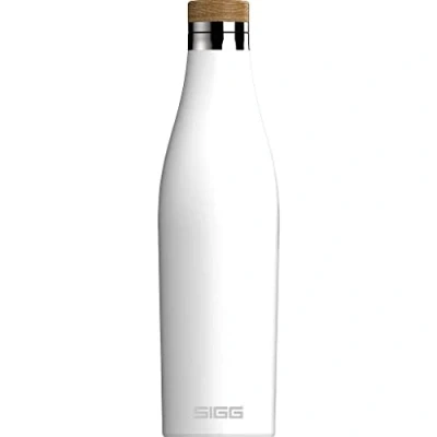 Image of SIGG Insulated Water Bottle Meridian Leakproof Extra Slim BPA Free Plastic Double Walled 18/8 Stainless Steel Bamboo Screw Top White 0.5 L