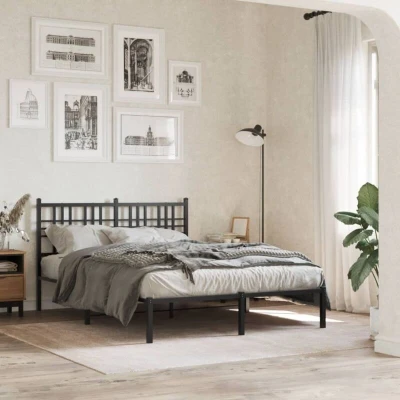 Image of vidaXL Metal Bed Frame without Mattress with Headboard Black 140x190cm