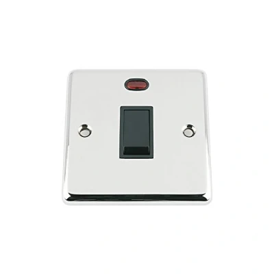 Image of 20A Double Pole Switch Polished Chrome Classic Black Insert Plastic DP Water Heater with Neon Indicator
