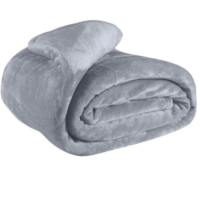 Image of EHC Fleece Blanket Sofa Throw, Cozy Soft Throw for Bed and Couch Warm Throw/Single, Light Grey, 125x150cm