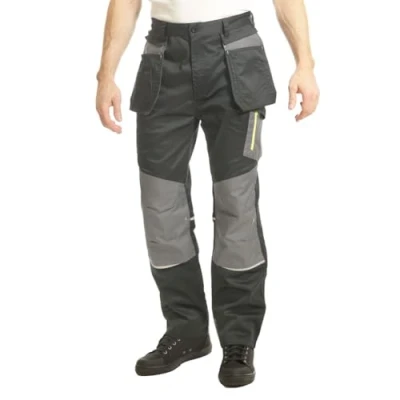 Image of Goodyear GYPNT047 Men&#039;s Workwear Multi Flex Knee Pad Tapered Detachable Holster Pocket Work Trousers Utility Pants, Black/Grey, 38W / 31L