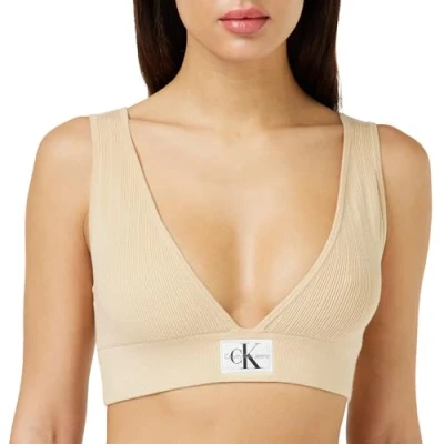 Image of Calvin Klein Jeans Women&#039;s Variegated Rib Sweater Bralette J20j222625 Cardigans, Warm Sand, M