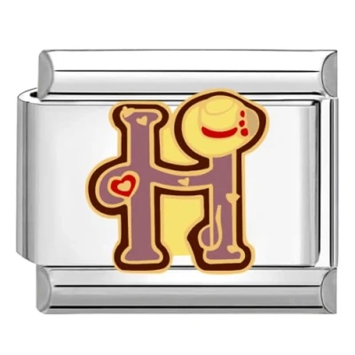 Image of Quiges 9mm Italian Style Charm Link Module Stainless Steel Colorful Alphabet Letter H for Bracelets