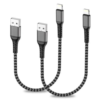 Image of KINPEE iPhone Charger Cable 0.3M 2Pack[MFi Certified], Short Charging USB to Lightning Braided Fast Lead Wire for 14/13/12/11/X/AirPods