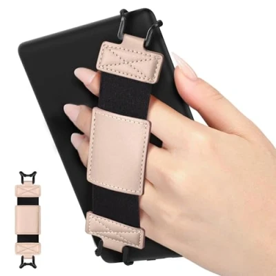 Image of MoKo Soft Hand Strap for 6 8&quot; Kindle eReaders Fire Tablet Kindle/Kobo/Voyaga/Sony E Book Tablet, Black High Elasticity Versatile Lightweight Finger Grip Holder, Rose Gold