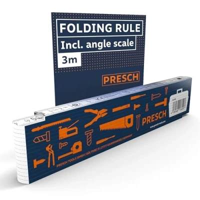 Image of Presch Folding Rule 3m with Angle Scale Wood Blue Foldable Large &amp; Highly legible Numbers Precise snapping Meter Stick, metre Carpenters Rule, Joiners Tool Pattern