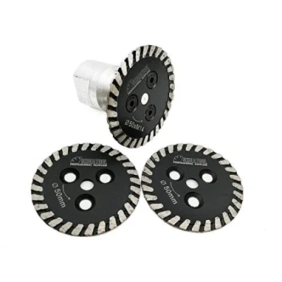 Image of SHDIATOOL Diamond Turbo Mini Saw Blade 3PK Diameter 50mm with 1PK Removable M14 Thread Shank for Cutting Engraving Granite Marble Stone Concrete