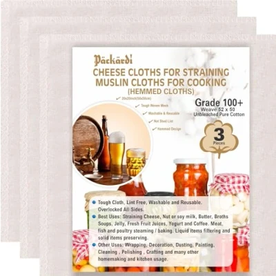 Image of Grade 100+ PACKARDI Cheesecloth Pack of 3 Muslin Cloths for Cooking 50x50 cm, Reusable and Washable Cheese Straining, 100% Unbleached Pure Cotton Cloth Ultra Fine Baking