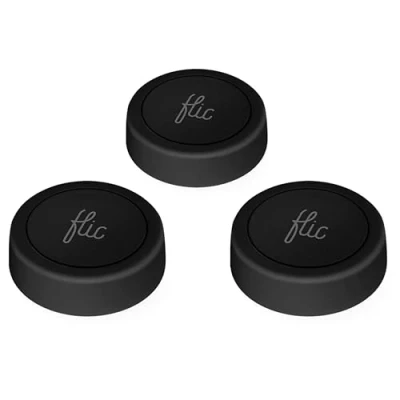 Image of Flic Smart Button Black 3 Pack. Control Lights, Music &amp; More with Push, Double or Hold. Works Alexa, HomeKit, Matter. Setup on iOS/Android via App. Bluetooth WiFi Required.