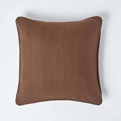 Image of HOMESCAPES Rajput Ribbed Cushion Cover 24 x Inches (60 60cm) Chocolate 100% Cotton Coordinating with Throws and Curtains Easy care Washable at home